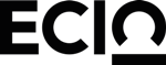 Logo ECIO. Zwarte letters. De O heeft een hoefijzer vorm met streep eronder.
